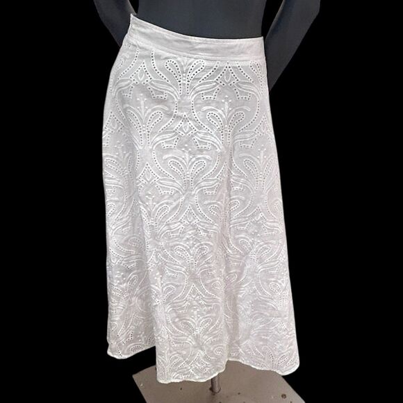 J. Mclaughlin Womens Cotton Eyelet Long A-Line Skirt White Size 8 Lined - Picture 4 of 13